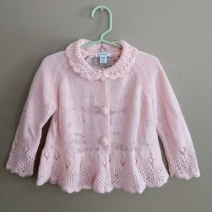 Light Pink Crocheted Sweater with Buttons & Collar